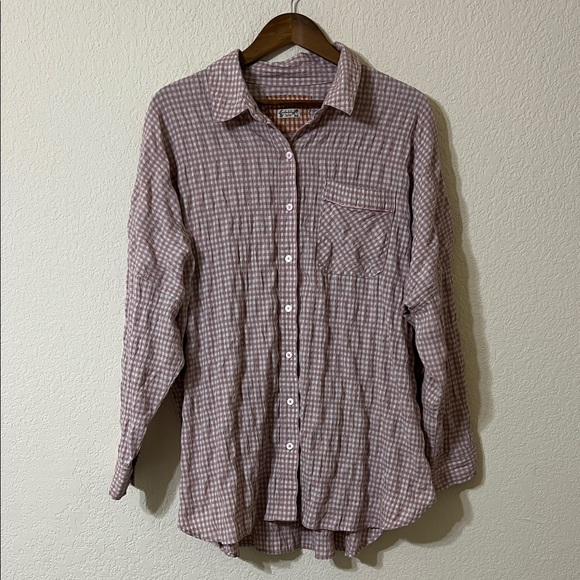 Intimately Free People Checked Out Sleep Shirt Pink Check Oversized Women’s M - Picture 2 of 6